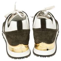 Pre Owned Louis Vuitton Army Green/Beige Suede and Mesh Run Away Sneakers Size 37.5 
