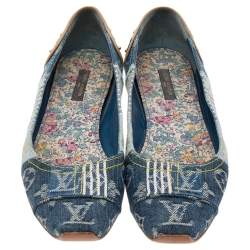 Pre Owned Louis Vuitton Blue Monogram Denim Ballet Flats Size 37