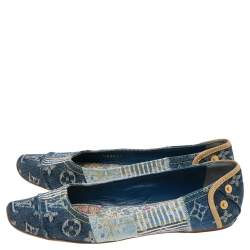 Pre Owned Louis Vuitton Blue Monogram Denim Ballet Flats Size 37