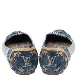 Pre Owned Louis Vuitton Blue Monogram Denim Ballet Flats Size 37