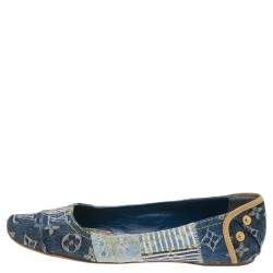 Pre Owned Louis Vuitton Blue Monogram Denim Ballet Flats Size 37