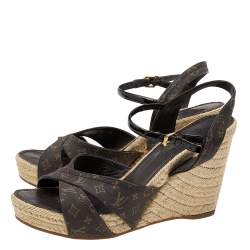 مملوكة مسبقًا Louis Vuitton Monogram Idylle Canvas Majorca Espadrille Wedge Sandals Size 38