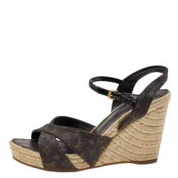 مملوكة مسبقًا Louis Vuitton Monogram Idylle Canvas Majorca Espadrille Wedge Sandals Size 38