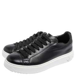 Pre Owned Louis Vuitton Black Leather Timeout Sneakers Size 38.5