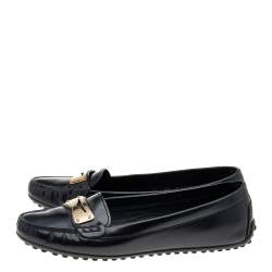 Pre Owned Louis Vuitton Black Leather Slip on Loafers Size 37