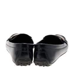 Pre Owned Louis Vuitton Black Leather Slip on Loafers Size 37