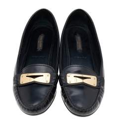 Pre Owned Louis Vuitton Black Leather Slip on Loafers Size 37