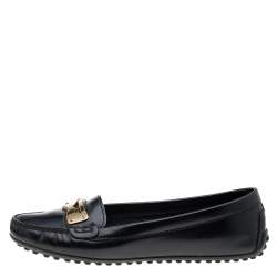 Pre Owned Louis Vuitton Black Leather Slip on Loafers Size 37