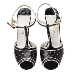 Louis Vuitton Black/White Patent Leather T-strap Sandals Size 39