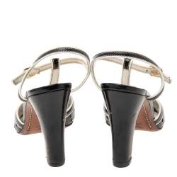 Louis Vuitton Black/White Patent Leather T-strap Sandals Size 39