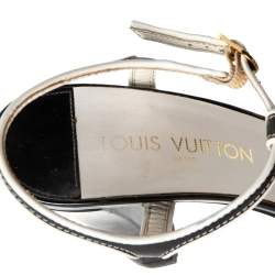 Louis Vuitton Black/White Patent Leather T-strap Sandals Size 39