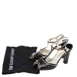 Louis Vuitton Black/White Patent Leather T-strap Sandals Size 39