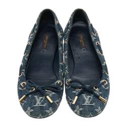 Pre Owned حذاء باليرينا فلات لوي فيتون دنيم أزرق مونوغرامي مقاس 39