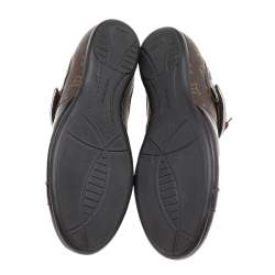 Pre Owned Louis Vuitton Brown Monogram Canvas and Patent Leather Globe Trotter Low Top Sneakers Size 40.5