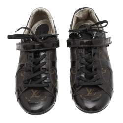 Louis Vuitton Brown  Monogram Canvas and Patent Leather Globe Trotter Low Top Sneakers Size 39