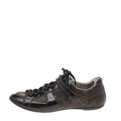 Louis Vuitton Brown  Monogram Canvas and Patent Leather Globe Trotter Low Top Sneakers Size 39