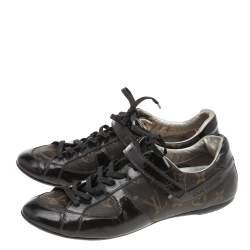 Louis Vuitton Brown  Monogram Canvas and Patent Leather Globe Trotter Low Top Sneakers Size 39