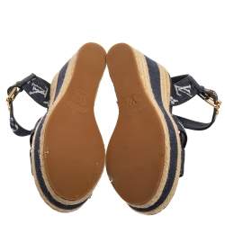 Pre Owned صندل لوي فيتون دينم أزرق بسيور متعاكسة بحزام للكاحل نعل سميك مقاس 38