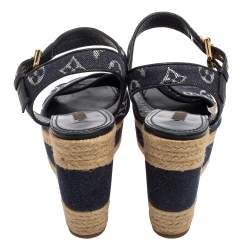 Pre Owned صندل لوي فيتون دينم أزرق بسيور متعاكسة بحزام للكاحل نعل سميك مقاس 38