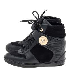 Louis Vuitton Black Epi Leather And Suede Wedge High-Top Sneakers Size 36
