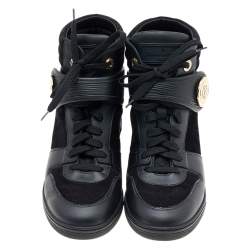 Louis Vuitton Black Epi Leather And Suede Wedge High-Top Sneakers Size 36