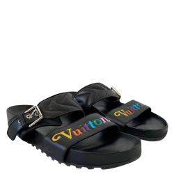 Pre Owned Louis Vuitton Black Leather New Wave Bom Dia Flat Sandals Size EU 40