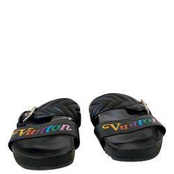 Louis Vuitton Black Leather New Wave Bom Dia Flat Sandals, 40