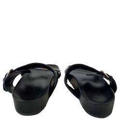 Pre Owned Louis Vuitton Black Leather New Wave Bom Dia Flat Sandals Size EU 40