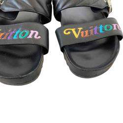 Pre Owned Louis Vuitton Black Leather New Wave Bom Dia Flat Sandals Size EU 40