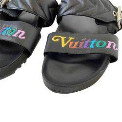 Pre Owned Louis Vuitton Black Leather New Wave Bom Dia Flat Sandals Size EU 40