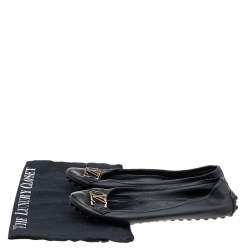 Pre Owned Louis Vuitton Black Leather Logo Oxford Ballet Flats Size 37