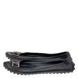 Pre Owned Louis Vuitton Black Leather Logo Oxford Ballet Flats Size 37