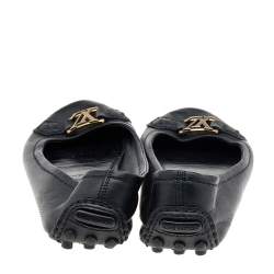 Pre Owned Louis Vuitton Black Leather Logo Oxford Ballet Flats Size 37