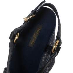 مملوكة مسبقًا صندل لوي فيتون أوشن دينم مونوغرامي وجلد أزرق كحلي كعب أزرق كحلي مقاس 38