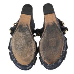 مملوكة مسبقًا صندل لوي فيتون أوشن دينم مونوغرامي وجلد أزرق كحلي كعب أزرق كحلي مقاس 38