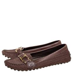 Louis Vuitton Brown Woven Suede and Leather Slip-On Oxford Loafers Size 35.5