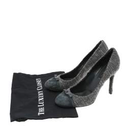 Pre Owned حذاء كعب عالي لوي فيتون سويدي وقماش رصاصي مونوغرامي بفيونكة مقاس 39