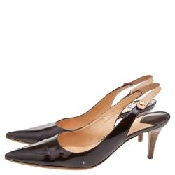 Pre Owned Louis Vuitton Brown Patent Leather Pointed Toe Slingback Sandals Size 39