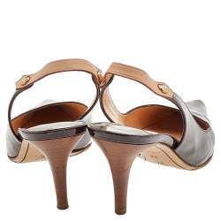 Pre Owned Louis Vuitton Brown Patent Leather Pointed Toe Slingback Sandals Size 39