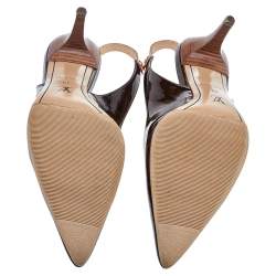 Pre Owned Louis Vuitton Brown Patent Leather Pointed Toe Slingback Sandals Size 39