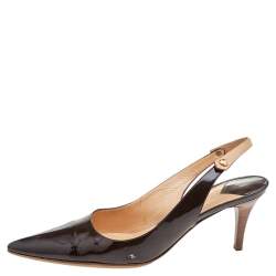 Pre Owned Louis Vuitton Brown Patent Leather Pointed Toe Slingback Sandals Size 39