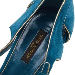 Pre Owned Louis Vuitton Teal Blue Suede Cutout Strappy Sandals Size 39.5