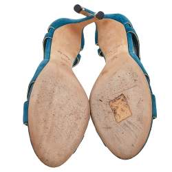 Pre Owned Louis Vuitton Teal Blue Suede Cutout Strappy Sandals Size 39.5