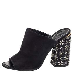 Pre Owned صندل سلايد لوي فيتون سويدي أسود مزخرف كعب مقاس 40