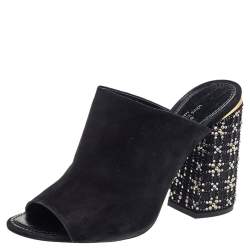 Pre Owned صندل سلايد لوي فيتون سويدي أسود مزخرف كعب مقاس 40