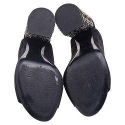 Pre Owned صندل سلايد لوي فيتون سويدي أسود مزخرف كعب مقاس 40