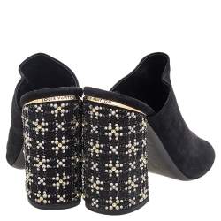 Pre Owned صندل سلايد لوي فيتون سويدي أسود مزخرف كعب مقاس 40