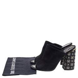 Pre Owned صندل سلايد لوي فيتون سويدي أسود مزخرف كعب مقاس 40