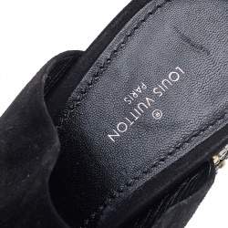 Pre Owned صندل سلايد لوي فيتون سويدي أسود مزخرف كعب مقاس 40