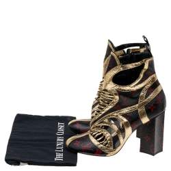 Pre Owned حذاء بوت للكاحل لوي فيتون كوينز أوف هارتس جلد ذهبي ونمط مونوغرامي أنفراروج مطبوع مقاس 40